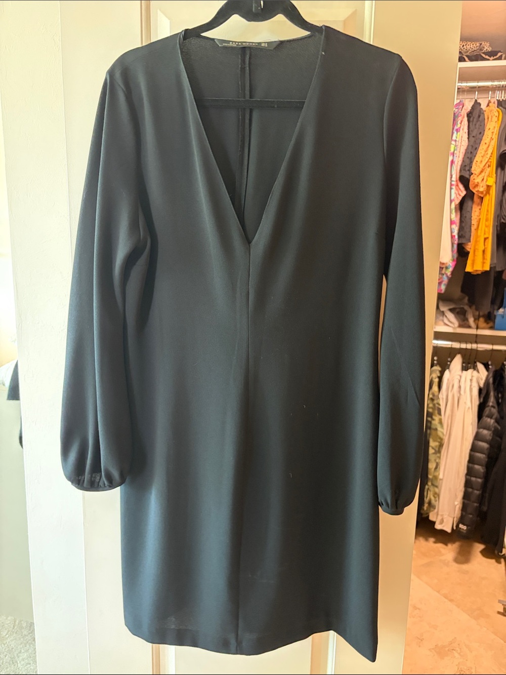 Zara Long Sleeve V-Neck Black Dress